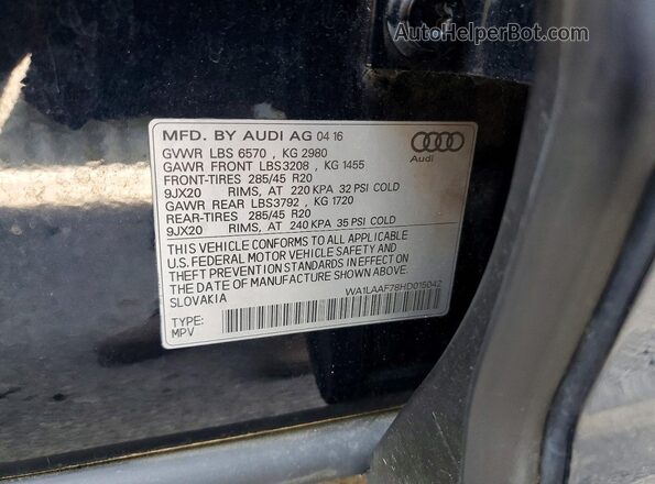 WA1LAAF78HD015042 2017 AUDI Q7 Black VIN კოდის სტიკერის ხედი
