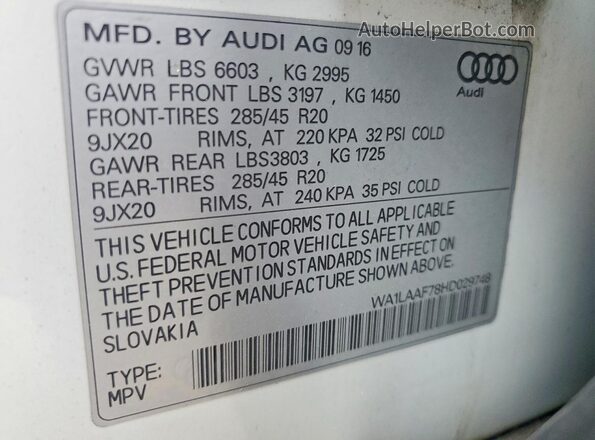 WA1LAAF78HD029748 2017 AUDI Q7 White VIN sticker view