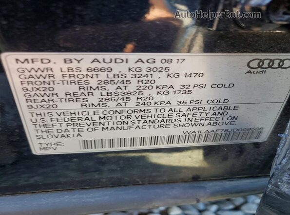 WA1LAAF78JD009599 2018 AUDI Q7 Black VIN sticker view