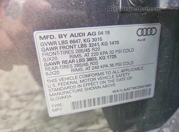 WA1LAAF78KD041695 2019 AUDI Q7 Gray Vista interior de 360 grados
