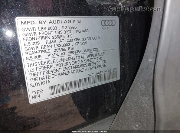 WA1LAAF79HD037499 2017 AUDI Q7 Black Շարժիչի բաժամունքի տեսք