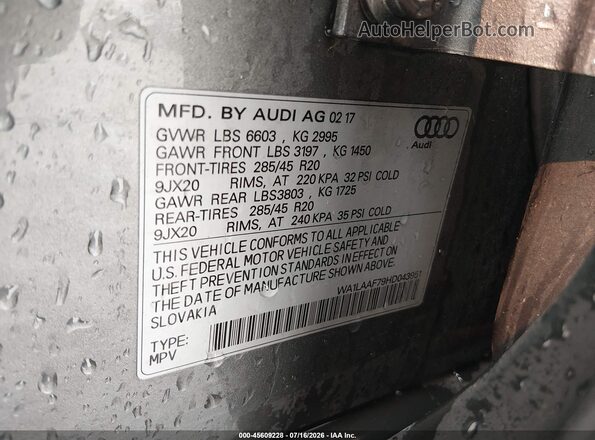 WA1LAAF79HD043951 2017 AUDI Q7 Серый Вид подкапотного пространства