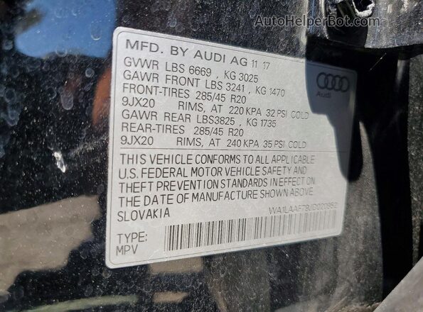 WA1LAAF79JD020952 2018 AUDI Q7 Black Widok naklejki z numerem VIN