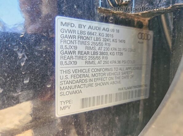 WA1LAAF79KD007765 2019 AUDI Q7 Black VIN sticker view