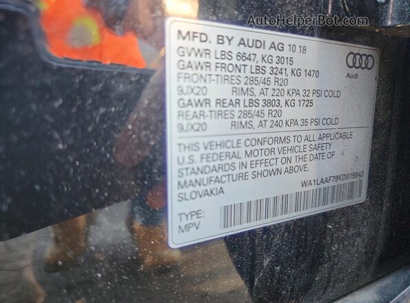 WA1LAAF79KD015543 2019 AUDI Q7 Black Widok naklejki z numerem VIN