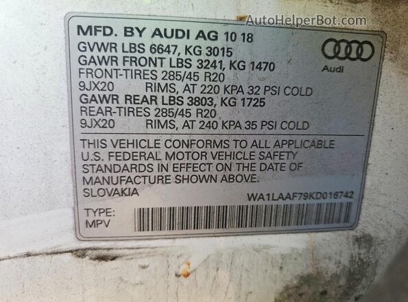 WA1LAAF79KD016742 2019 AUDI Q7 White Widok wnętrza 360 stopni
