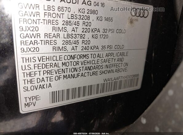 WA1LAAF7XHD013695 2017 AUDI Q7 Black Engine compartment view