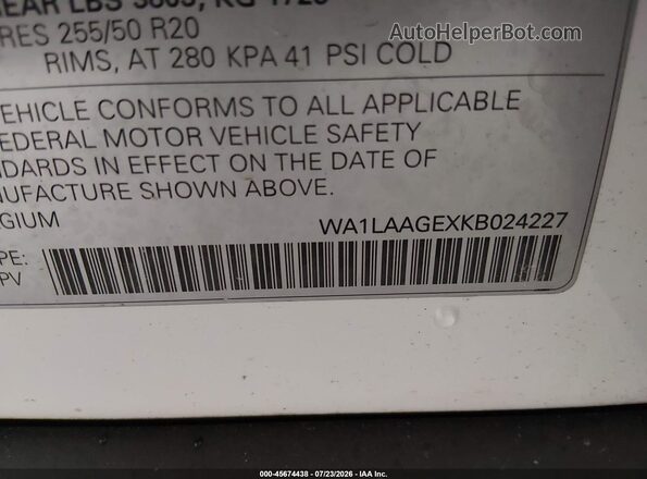 WA1LAAGEXKB024227 2019 AUDI E-TRON White Շարժիչի բաժամունքի տեսք
