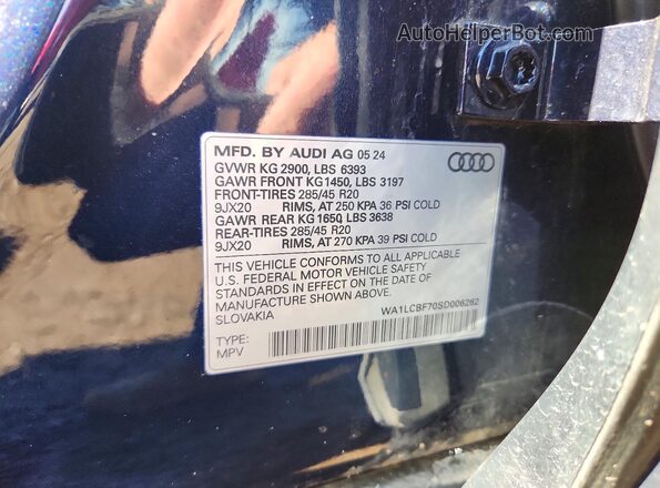 WA1LCBF70SD006262 2025 AUDI Q7 Blue VIN sticker view