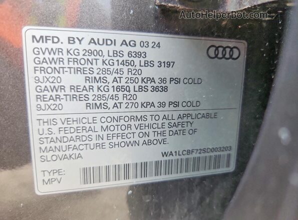 WA1LCBF72SD003203 2025 AUDI Q7 Gray VIN կոդի պիտակի տեսք