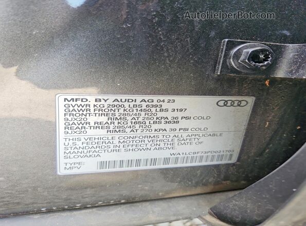 WA1LCBF73PD021703 2023 AUDI Q7 Gray VIN კოდის სტიკერის ხედი