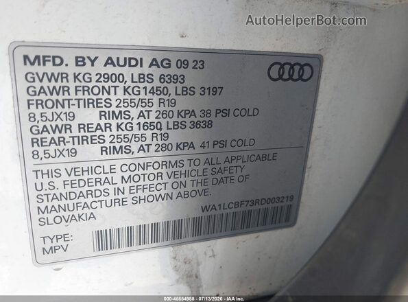 WA1LCBF73RD003219 2024 AUDI Q7 White Widok komory silnika