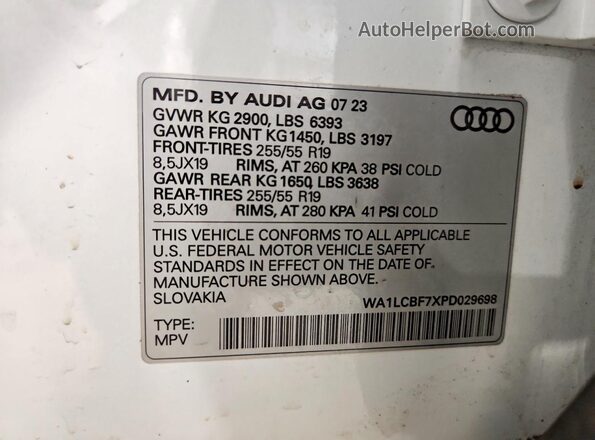 WA1LCBF7XPD029698 2023 AUDI Q7 White Սալոնի 360 աստիճան տեսք