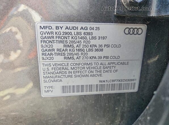 WA1LCBF7XSD030861 2025 AUDI Q7 Gray VIN կոդի պիտակի տեսք