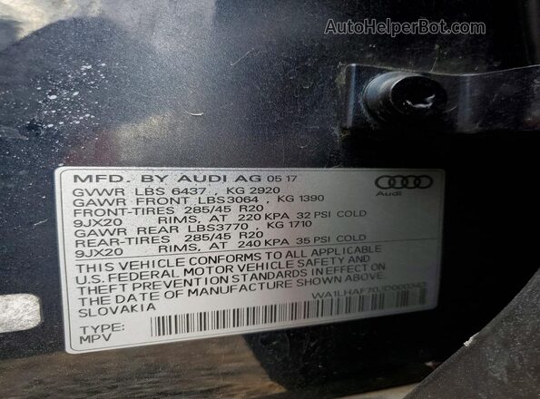 WA1LHAF70JD000343 2018 AUDI Q7 Black VIN sticker view
