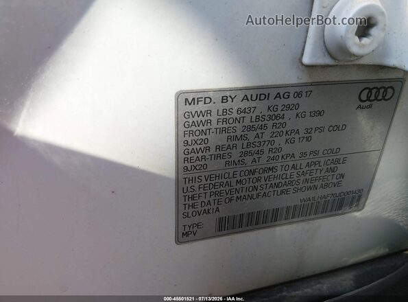 WA1LHAF70JD001430 2018 AUDI Q7 White Вид підкапотного простору