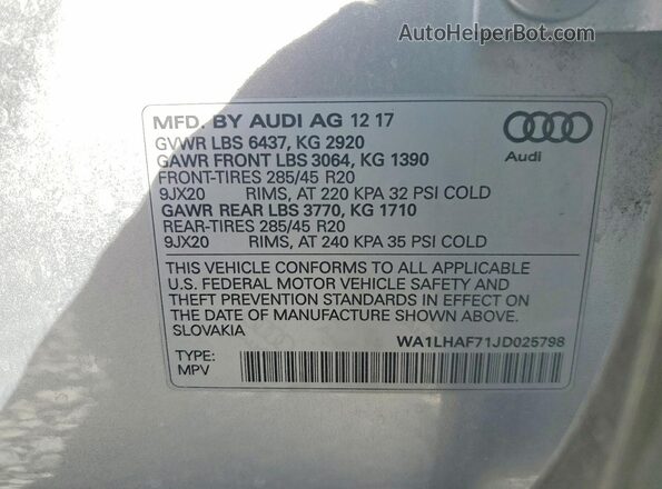 WA1LHAF71JD025798 2018 AUDI Q7 Silver სალონის 360-გრადუსიანი ხედი