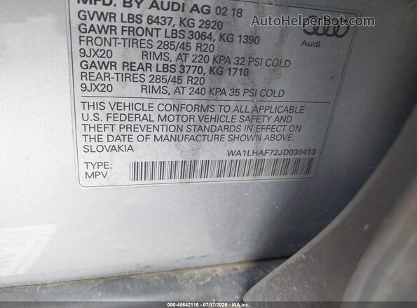 WA1LHAF72JD030413 2018 AUDI Q7 Silver Շարժիչի բաժամունքի տեսք