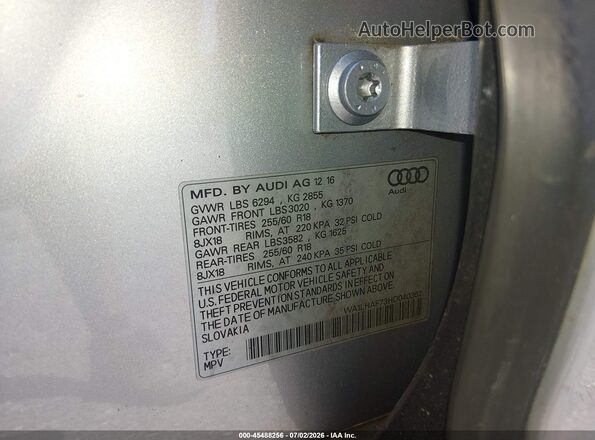 WA1LHAF73HD040362 2017 AUDI Q7 Silver Вид підкапотного простору
