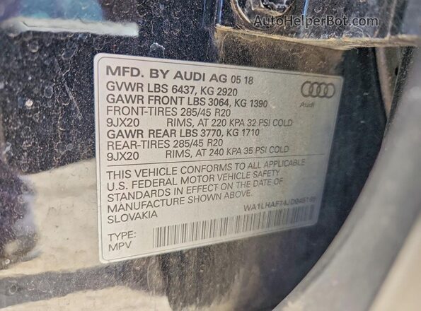 WA1LHAF74JD045169 2018 AUDI Q7 Black VIN կոդի պիտակի տեսք