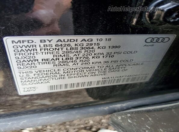 WA1LHAF74KD017731 2019 AUDI Q7 Black VIN sticker view