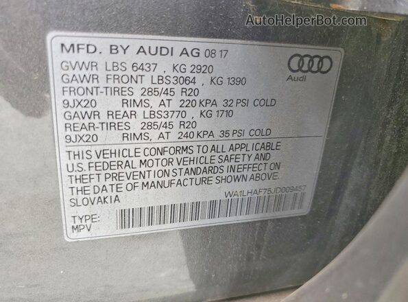WA1LHAF75JD009457 2018 AUDI Q7 Gray Widok naklejki z numerem VIN