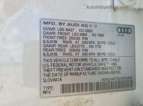 WA1LHAF75JD024556 2018 AUDI Q7 White Widok wnętrza 360 stopni