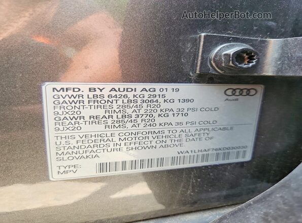 WA1LHAF76KD030030 2019 AUDI Q7 Gray Панорамний вид салону 360°