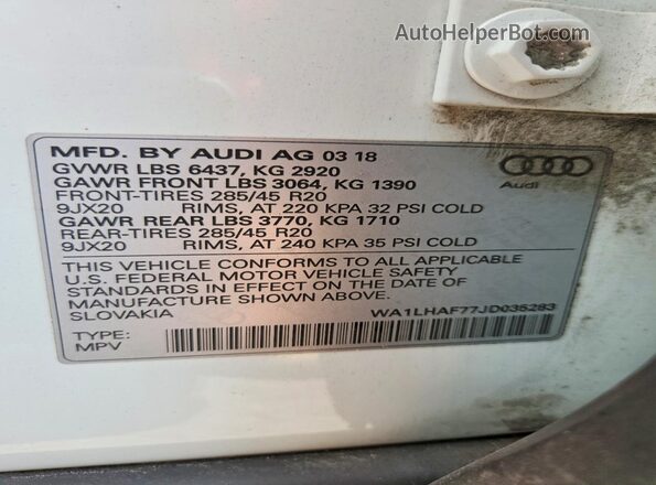 WA1LHAF77JD035283 2018 AUDI Q7 White VIN sticker view