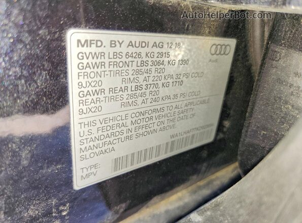 WA1LHAF77KD023894 2019 AUDI Q7 Black VIN კოდის სტიკერის ხედი
