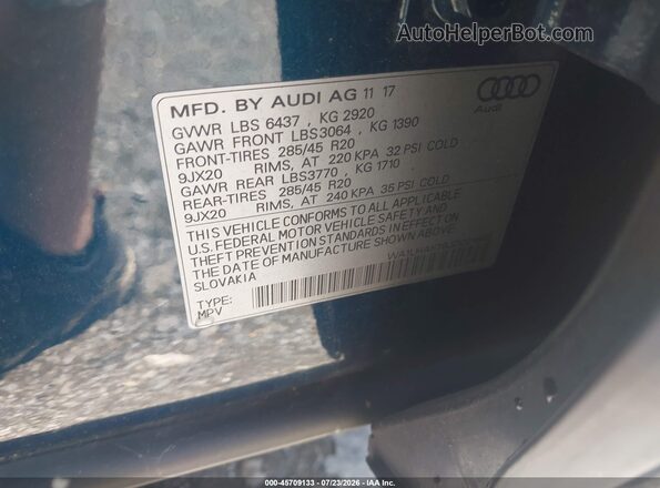 WA1LHAF78JD021862 2018 AUDI Q7 Blue Engine compartment view