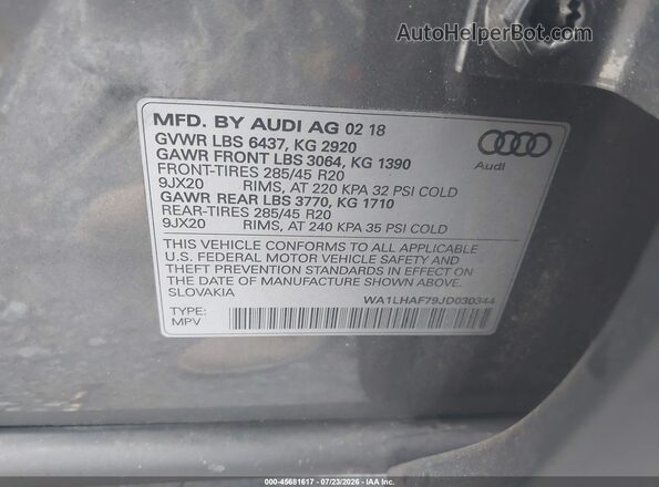 WA1LHAF79JD030344 2018 AUDI Q7 Gray Вид підкапотного простору