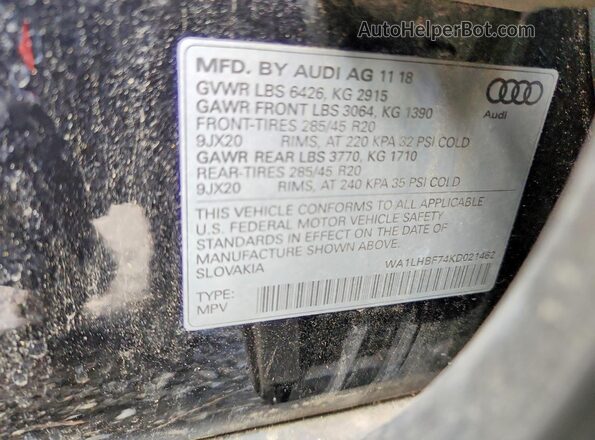 WA1LHBF74KD021462 2019 AUDI Q7 Black Вид наклейки з VIN-кодом