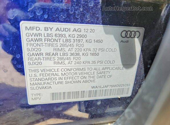 WA1LJAF75MD025263 2021 AUDI Q7 Blue Widok wnętrza 360 stopni