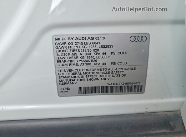 WA1LUBFZ4RP054077 2024 AUDI Q4 White VIN կոդի պիտակի տեսք