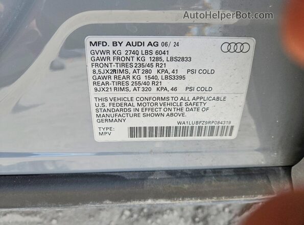 WA1LUBFZ9RP084319 2024 AUDI Q4 Silver VIN კოდის სტიკერის ხედი