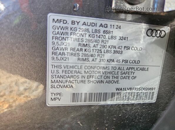 WA1LVBF72SD020691 2025 AUDI Q7 Серый Вид наклейки с VIN-кодом