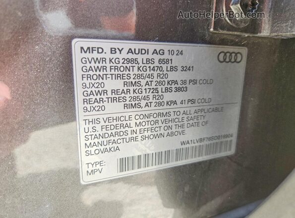 WA1LVBF76SD016904 2025 AUDI Q7 Gray VIN sticker view