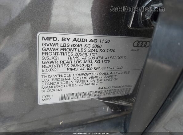 WA1LXAF70MD023550 2021 AUDI Q7 Gray Vista del compartimento del motor