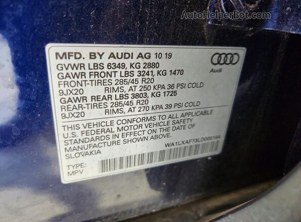 WA1LXAF73LD000164 2020 AUDI Q7 Синий Вид наклейки с VIN-кодом