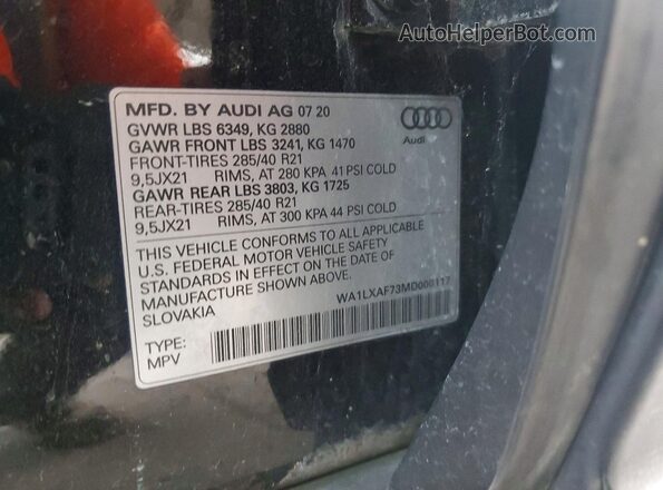 WA1LXAF73MD000117 2021 AUDI Q7 Black ძრავის განყოფილების ხედი