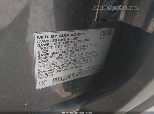 WA1LXAF74LD011982 2020 AUDI Q7 Gray Engine compartment view