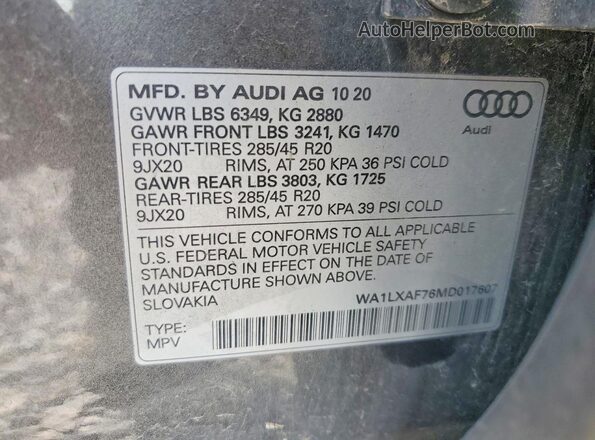 WA1LXAF76MD017607 2021 AUDI Q7 Gray Widok naklejki z numerem VIN