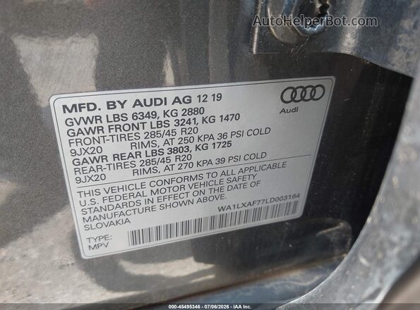 WA1LXAF77LD003164 2020 AUDI Q7 Gray Widok komory silnika