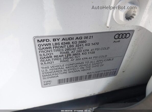 WA1LXAF77MD041012 2021 AUDI Q7 Белый Вид подкапотного пространства
