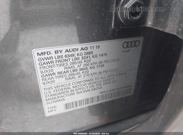 WA1LXAF78LD000354 2020 AUDI Q7 Gray ძრავის განყოფილების ხედი