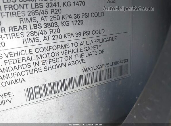 WA1LXAF79LD004753 2020 AUDI Q7 Silver Vista del compartimento del motor
