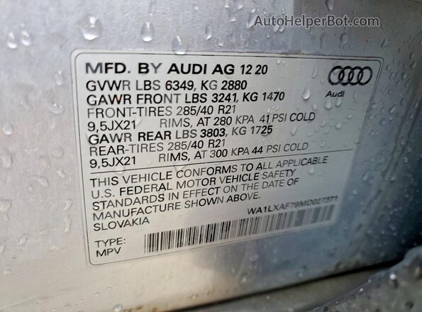 WA1LXAF79MD027371 2021 AUDI Q7 Silver VIN կոդի պիտակի տեսք
