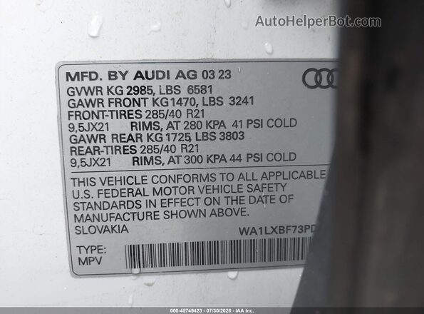 WA1LXBF73PD016960 2023 AUDI Q7 White Շարժիչի բաժամունքի տեսք