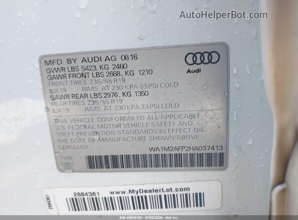 WA1M2AFP2HA037413 2017 AUDI Q5 White Widok komory silnika